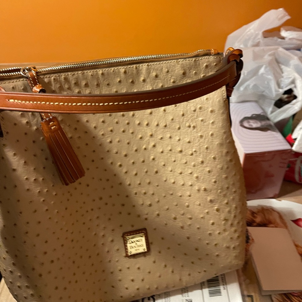 Dooney & Bourke Taupe Ostrich Twist Strap Hobo Bag - Picture 5 of 8